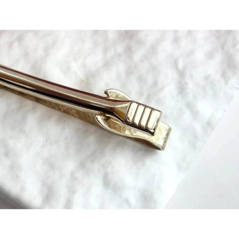 Faux Amber Textured Gold Toned Vintage Men's Tie Bar | Tie Clip